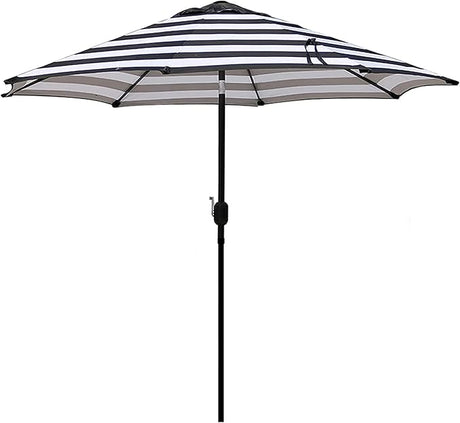 Patioslife Market Breeze Outdoor Umbrella 2.0 Black and White Stripe 8 Rib Umbrella with Crank and Tilt Design