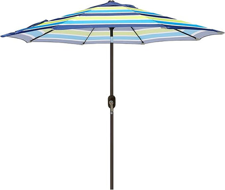 Patioslife Market Breeze Outdoor Umbrella 2.0 Blue and Green Stripe Patio Umbrella for Garden and Pool Shade