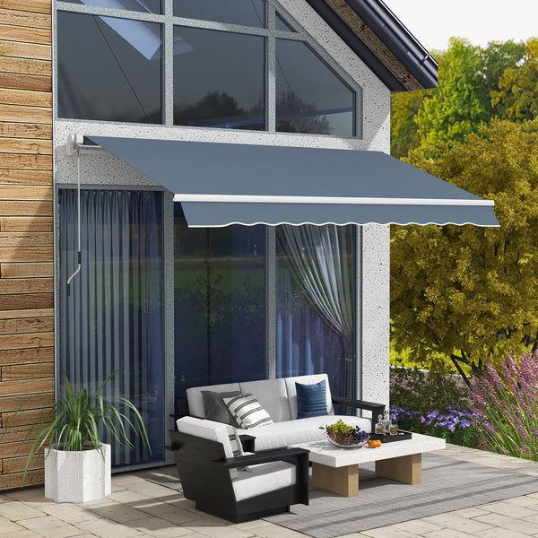 Retractable Awning Manual Crank, 2.5M x 2M, UV-Resistant Water-Repellent Canopy, Aluminum Frame for Balcony, Deck & Patio Use