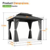 Patioslife 2.45x3m Luxury Haven Hardtop Gazebo Product Dimensions with Aluminium Posts