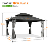 Patioslife 3.65x4.3m Luxury Haven Hardtop Gazebo Product Dimensions with Drainage Gutters