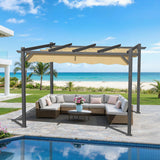 Patioslife 3x3.65m Retractable Pergola Beige Canopy Grey Frame for Australian Beachside Patio