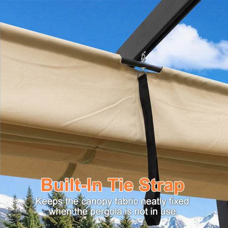 Patioslife 3x3m Retractable Pergola Beige Canopy Grey Frame Built In Tie Strap for Australian Outdoor Living