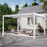 Patioslife 3 x 4m white heavy-duty aluminium louvered pergola beside a house with outdoor chairs and patio table