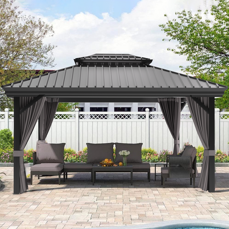 Patioslife 3x3.65m  Luxury Haven Hardtop Gazebo Grey with Curtains for Australian Backyard
