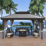 Patioslife 3x3.65m Luxury Haven Hardtop Gazebo Grey with Curtains for Australian Outdoor Lounge