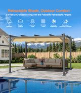 Patioslife Retractable Pergola Beige Canopy Grey Frame for Australian Poolside Outdoor Living
