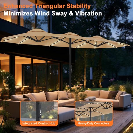 Patioslife Aegis Premium Motorised Double Sided Patio Umbrella Beige with Triangle Stability for Australian Patio