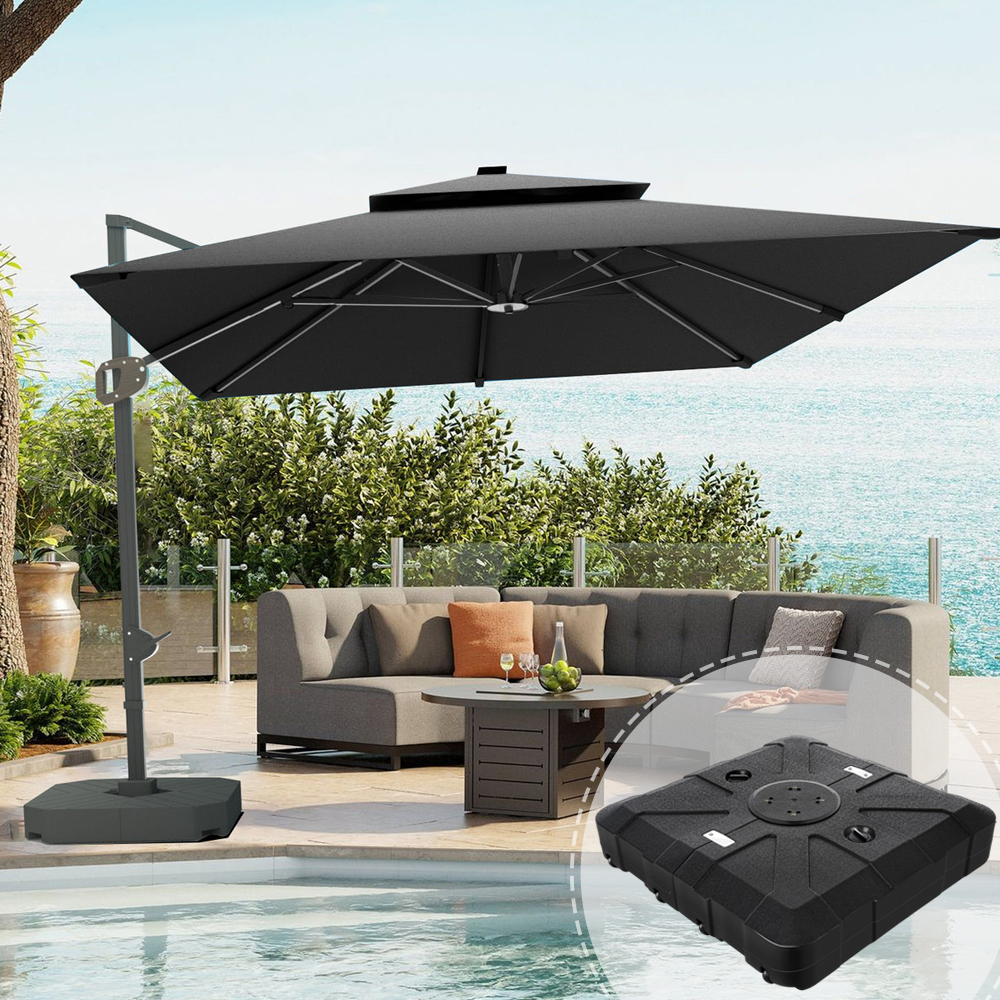 Patioslife 3x3m Aegis Pro Cantilever Umbrella Black with Heavy Duty Base for Australian Poolside Shade