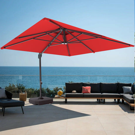 Patioslife 3x3m Aegis Pro Cantilever Umbrella Burgundy with Cross Base for Australian Seaside Patio