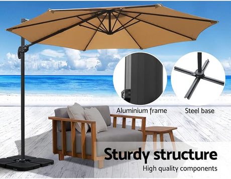 Patioslife cantilever patio umbrella with sturdy aluminium frame and steel base for garden, poolside and outdoor shade