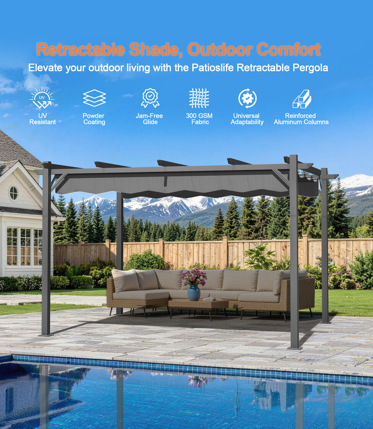 Patioslife Retractable Pergola Charcoal Canopy Grey Frame for Australian Backyard Outdoor Living
