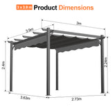 Patioslife 3x3.9m Retractable Pergola Charcoal Canopy Grey Frame Product Dimensions for Australian Patio