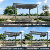 Patioslife Retractable Pergola Charcoal Canopy Dual Slide Telescoping Shade for Australian Patio