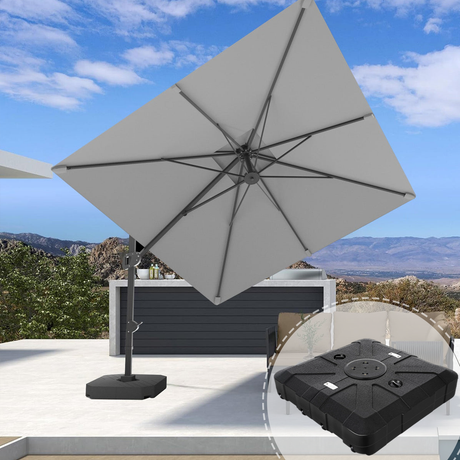 Patioslife 3x3m Aegis Pro Cantilever Umbrella charcoal with Heavy Duty Base for Australian Coastal Patio