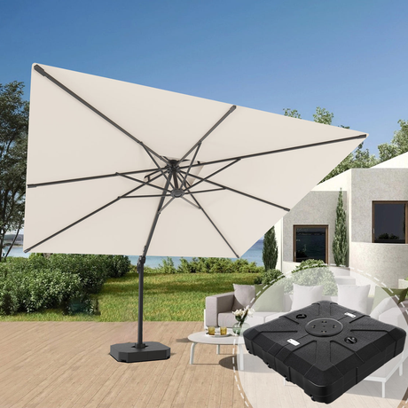 Patioslife 3x3m Aegis Pro Cantilever Umbrella Cream with Heavy Duty Base for Australian Garden Lounge