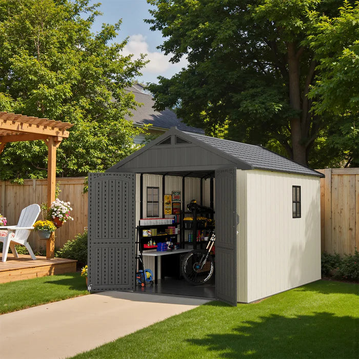 Patioslife Kick-it ProLock Garden Shed Grey and Cream with Floor for Australian Backyard Tool Storage