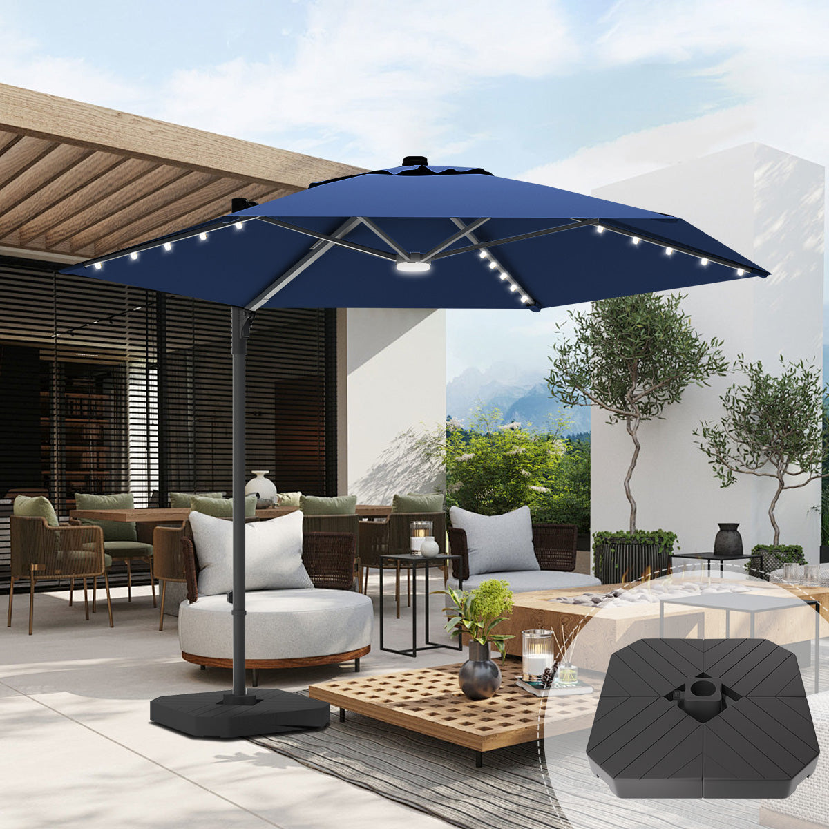 Patioslife Aegis Pro Round Cantilever Patio Umbrella Navy Blue with Large Base for Australian Patio Shade