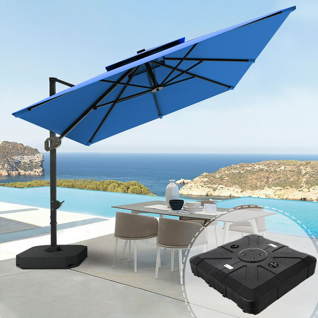 Patioslife 3x3m Aegis Pro Cantilever Umbrella Navy Blue with Heavy Duty Base for Australian Coastal Patio
