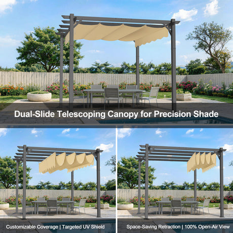 Patioslife Retractable Pergola Beige Canopy Dual Slide Telescoping Shade for Australian Patio