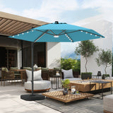 Patioslife Aegis Pro Round Cantilever Patio Umbrella Sky Blue with Solar LED Lights for Australian Poolside Patio
