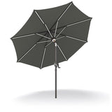 Patioslife Solara charcoal market umbrella underside view with reinforced aluminium frame ，with lightsand durable UV-resistant canopy