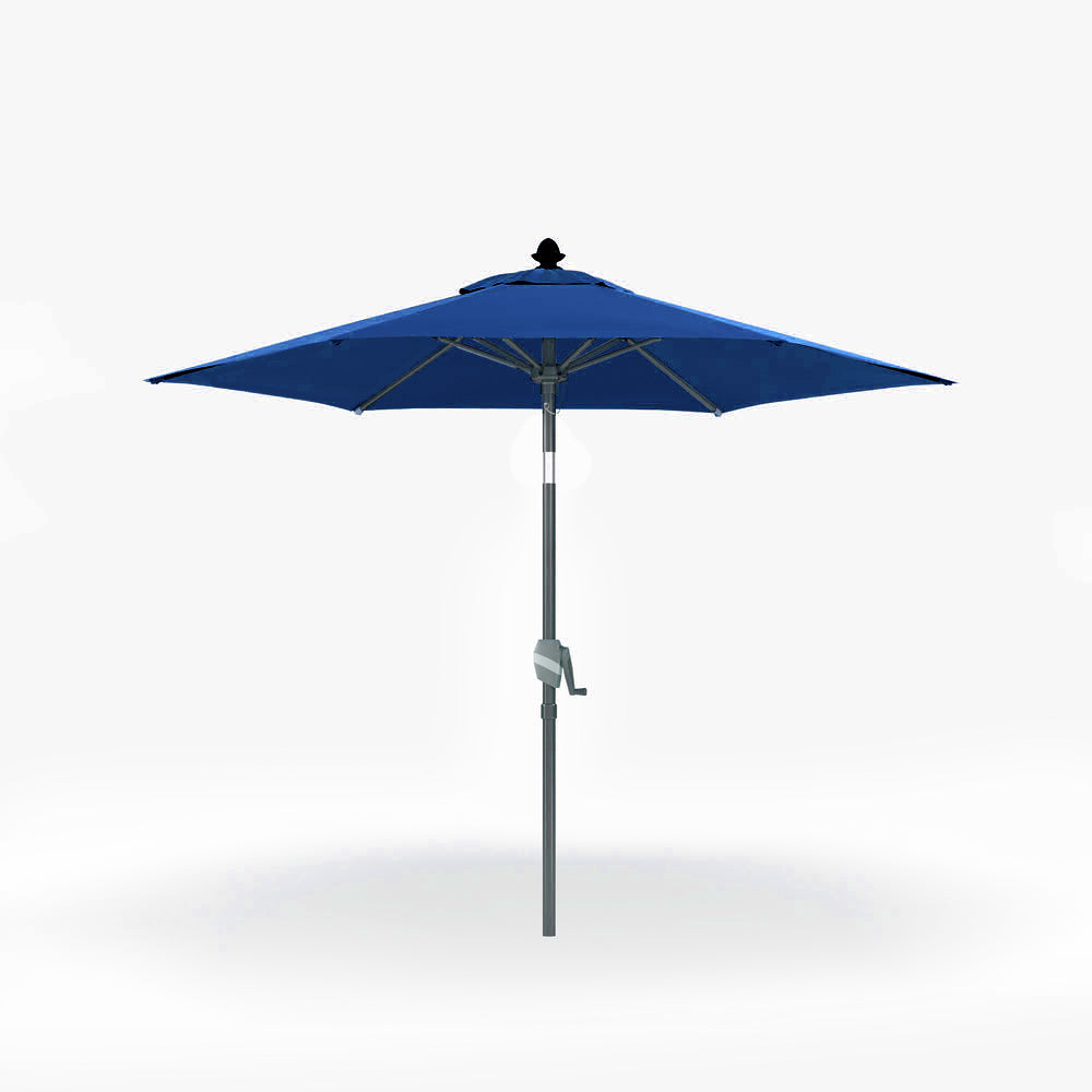 Patioslife Solara navy blue market umbrella with reinforced frame, crank handle and elegant outdoor shade design