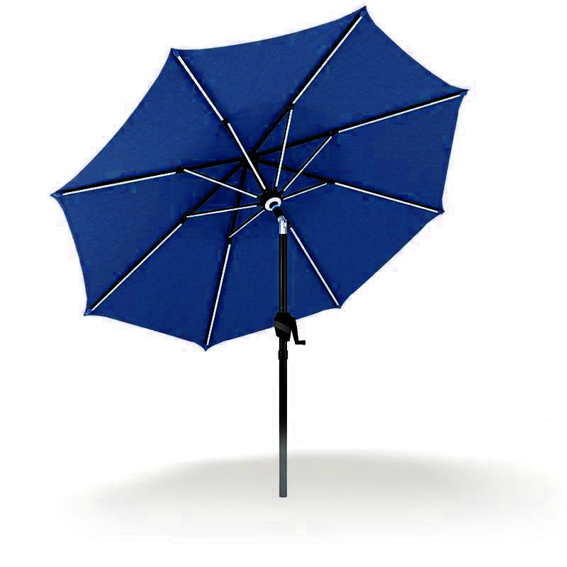 Patioslife Solara navy blue market umbrella with reinforced aluminium frame ，with lights and elegant UV-resistant canopy for garden shade