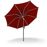 Patioslife Solara red market umbrella underside view with reinforced aluminium frame ，with lights and UV-resistant canopy for outdoor shade