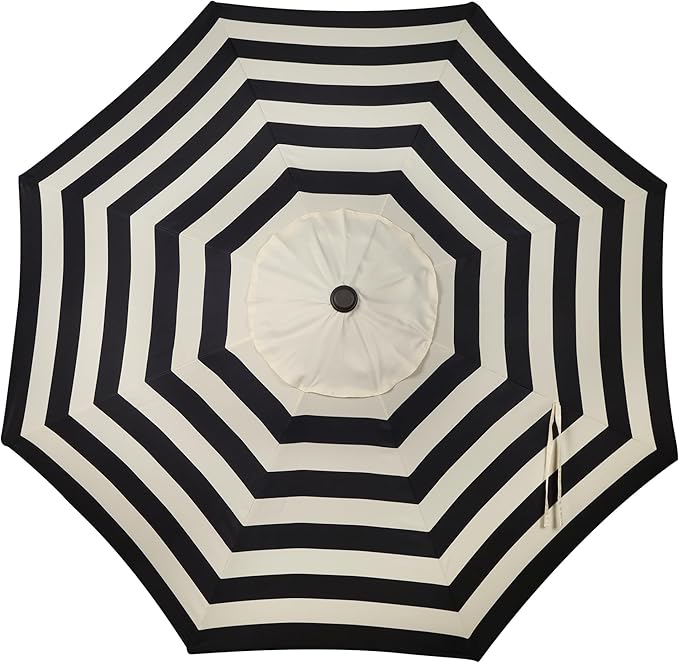 Patioslife Market Breeze Outdoor Umbrella 2.0 Black and White Stripe Canopy Top View for Patio Shade