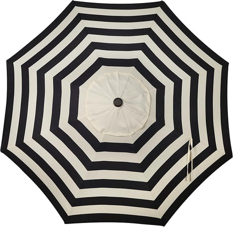 Patioslife Market Breeze Outdoor Umbrella 2.0 Black and White Stripe Canopy Top View for Patio Shade