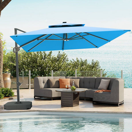 Patioslife 3x3m Aegis Pro Cantilever Umbrella Turquoise with Cross Base for Australian Poolside Shade