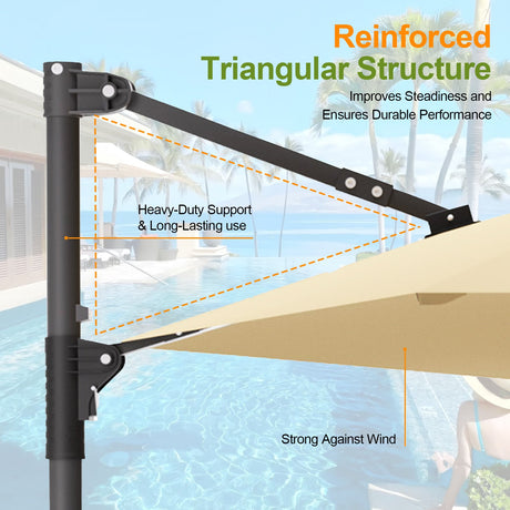 Patioslife Aegis Pro Round Cantilever Patio Umbrella Reinforced Triangular Structure for Australian Outdoor ShadeD,lights,windproof
