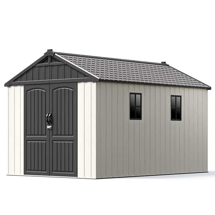 Premium Garden Shed with Floor Patioslife Kick-it ProLock™ Tool-Free Snap-Lock Resin – Weatherproof Outdoor Storage Shed with Floor, UV Resistant, Lockable Backyard Tool Shed for Tools, Bikes & Lawn Mower