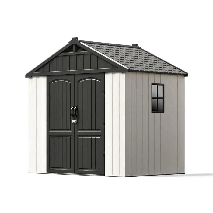 Premium Garden Shed with Floor Patioslife Kick-it ProLock™ Tool-Free Snap-Lock Resin – Weatherproof Outdoor Storage Shed with Floor, UV Resistant, Lockable Backyard Tool Shed for Tools, Bikes & Lawn Mower