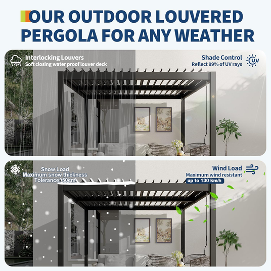 Patioslife Atlantic™ | 3 x 3m Aluminium Louvered Pergola with Adjustable Roof, Modern Outdoor Shade Structure for Garden, Deck & Patio
