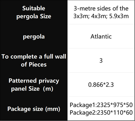 Patioslife Atlantic™ | Freestanding Pergola with Patterned Privacy Panel – Stylish Aluminium Shelter for Garden, Patio & Outdoor Entertaining 0.866