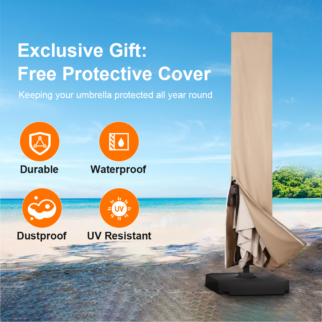 Patioslife Aegis Premium cantilever umbrella with free protective cover for durable waterproof dustproof and UV resistant storage