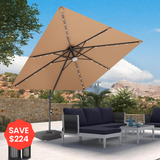 Patioslife Aegis Pro Cantilever Umbrella with LED Lights, Fibreglass Ribs & Powder-Coated Aluminium Pole — Perfect for Garden & Patio