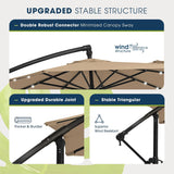 Patioslife Aegis Premium cantilever umbrella with upgraded stable structure, durable joints and triangular wind resistant support
