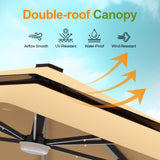 Patioslife Tan cantilever umbrella double roof canopy showing airflow and wind resistant design