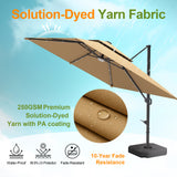 Patioslife Tan cantilever umbrella with solution dyed fabric and water resistant canopy detail