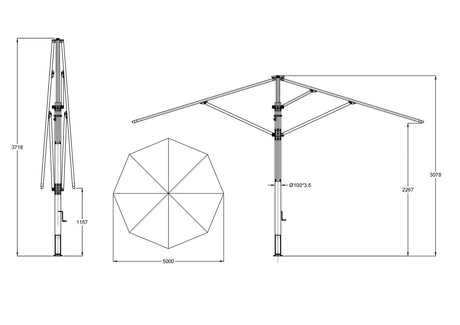 Patioslife Auron™ | 5M Round Market Umbrella – Sunbrella Canopy, Fade-Resistant & Telescopic Pole, Perfect for Patios, Poolsides & Gardens