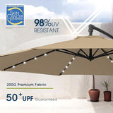 Patioslife Aegis Premium cantilever umbrella with UPF 50+ UV resistant fabric and solar LED ribs