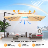 Patioslife Aegis Premium cantilever umbrella with double top vent and UV protection for safe outdoor shade on a modern balcony